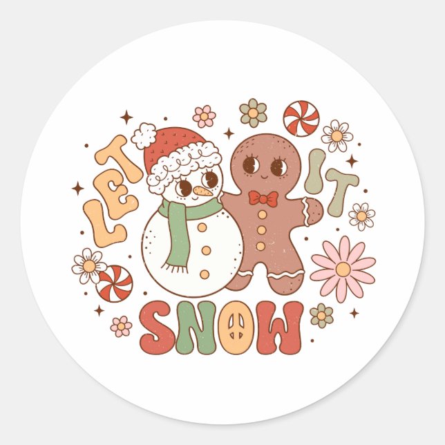 Xmas Gift Let It Snow Classic Round Sticker (Front)
