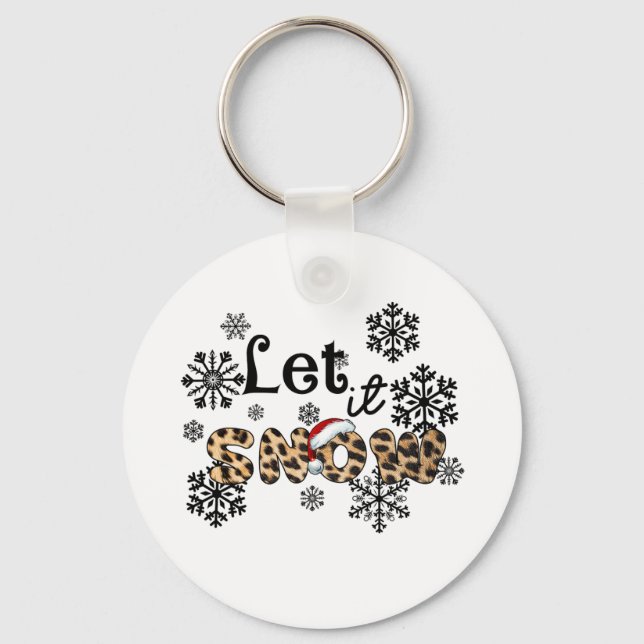 Xmas Gift Let It Snow Leopard Key Ring (Front)