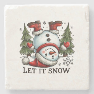 Xmas Gift Let It Snow Man Stone Coaster