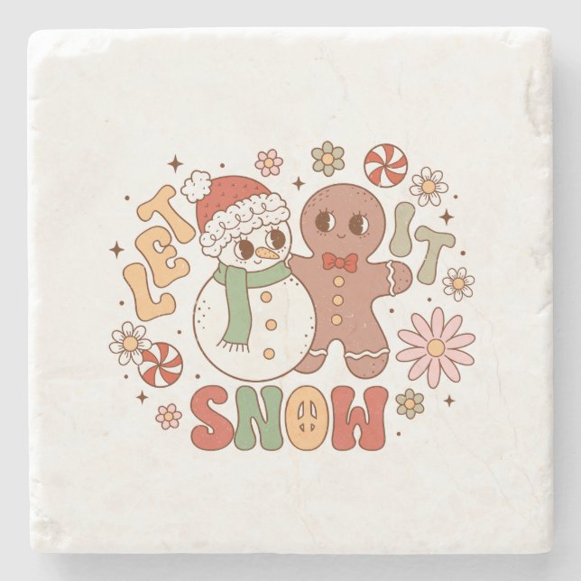 Xmas Gift Let It Snow Stone Coaster (Front)