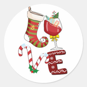 Xmas Gift Love Wine Christmas Classic Round Sticker