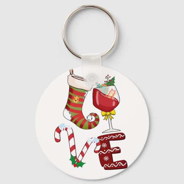 Xmas Gift Love Wine Christmas Key Ring (Front)