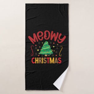 Xmas Gift Meowy Christmas Bath Towel