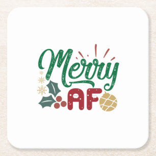 Xmas Gift Merry AF Cool Sassy Square Paper Coaster
