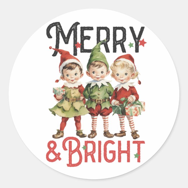 Xmas Gift Merry and Bright Classic Round Sticker (Front)