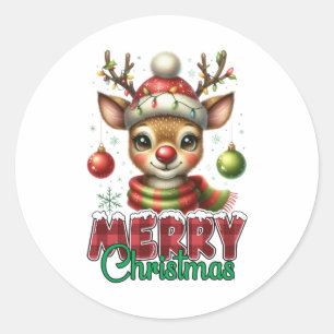 Xmas Gift Merry Christmas Reindeer Classic Round Sticker