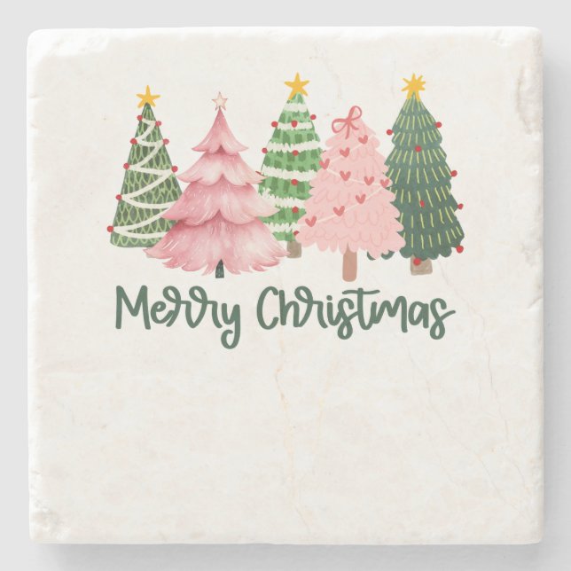 Xmas Gift Merry Christmas Tree Stone Coaster (Front)