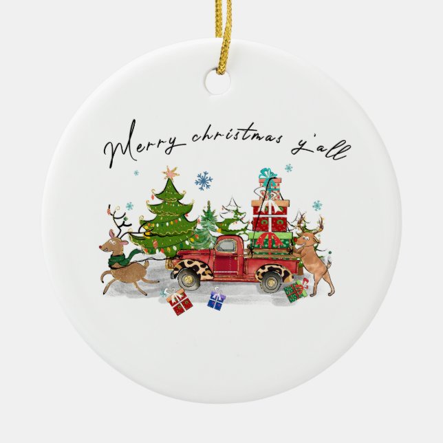 Xmas Gift Merry Christmas Yall Ceramic Tree Decoration (Front)