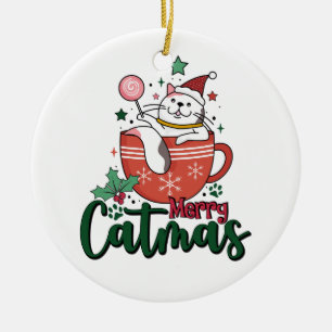 Xmas Gift Merry Cute Catmas Ceramic Tree Decoration
