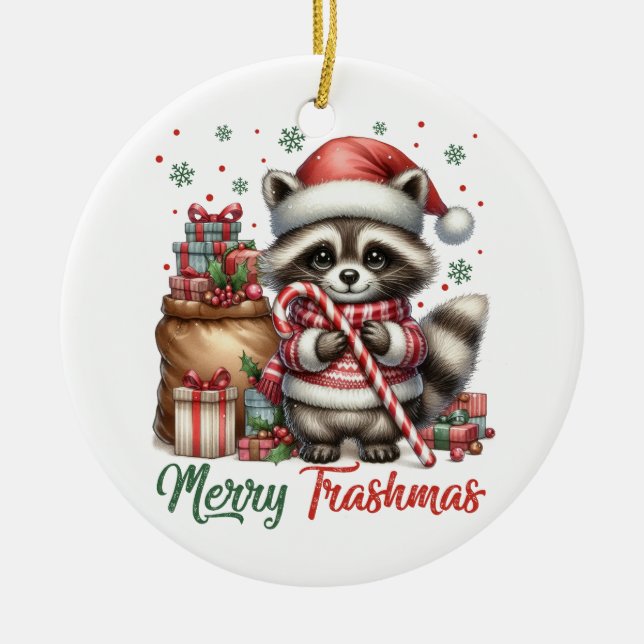 Xmas Gift Merry Trashmas Ceramic Tree Decoration (Front)