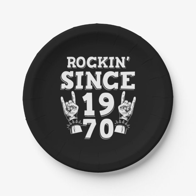 Xmas Gift | Rockin Since 1970 Paper Plate (Front)