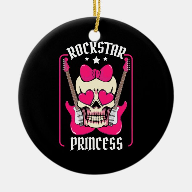 Xmas Gift | Rockstar Princess Skull Ceramic Tree Decoration (Front)