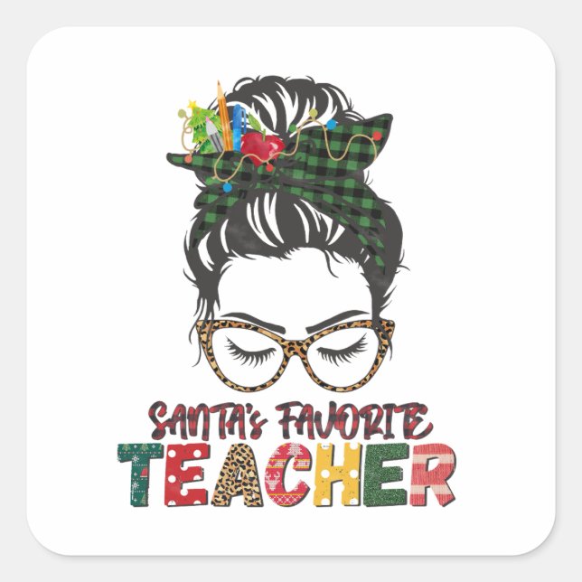 Xmas Gift Santa Favourite Teachers Square Sticker (Front)