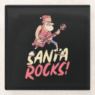 Xmas Gift Santa Rocks Guitar Glass Coaster