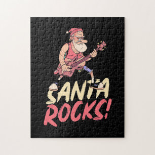 Xmas Gift Santa Rocks Guitar Jigsaw Puzzle