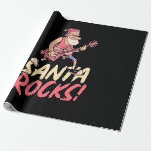 Xmas Gift Santa Rocks Guitar Wrapping Paper