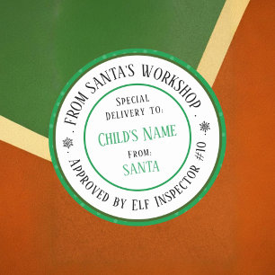 Xmas Gift Santa's Workshop Personalized Name Green Classic Round Sticker