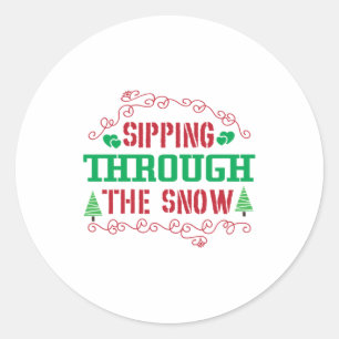 Xmas Gift Sipping Through The Snow Classic Round Sticker