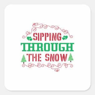 Xmas Gift Sipping Through The Snow Square Sticker