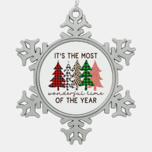 Xmas Gift The Most Wonderful Time Of The Year Snowflake Pewter Christmas Ornament