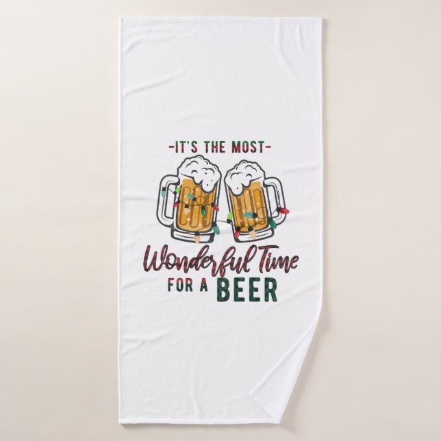 Xmas Gift Wonderful Time For A Beer Bath Towel (Bath Towel)