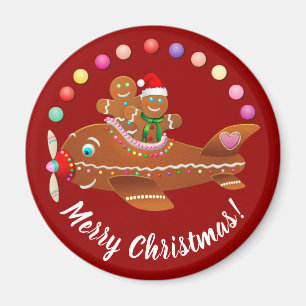 Xmas Gingerbread Aeroplane Cartoon Magnet