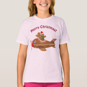 Xmas Gingerbread Aeroplane Cartoon T-Shirt