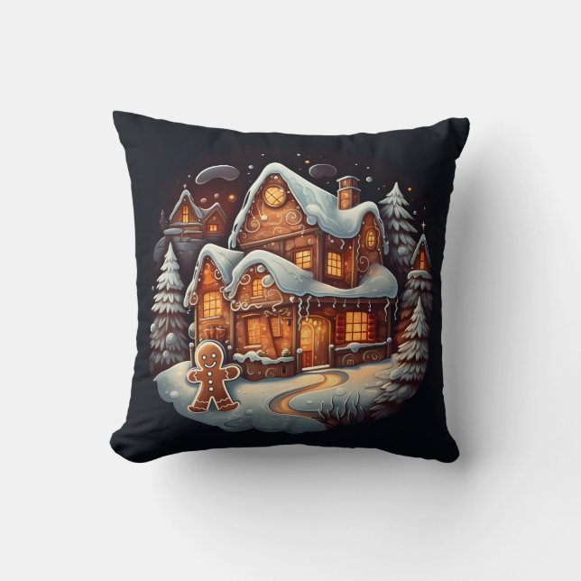 Xmas Gingerbread man house Cushion (Front)