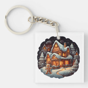 Xmas Gingerbread man house Key Ring