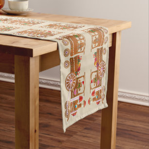 Xmas Gingerbread Steam Trains Pattern Short Table Runner