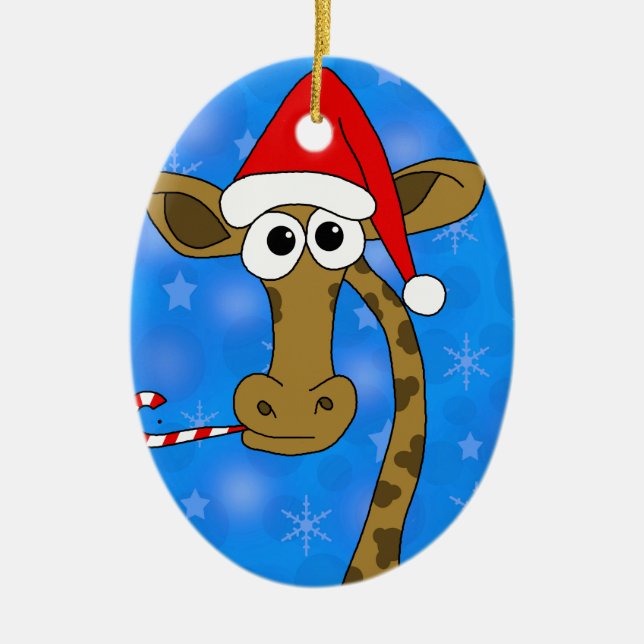 Xmas giraffe - blue ceramic tree decoration (Front)