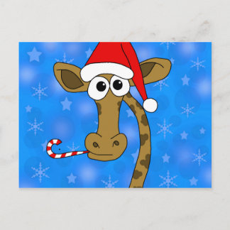 Xmas giraffe - blue holiday postcard