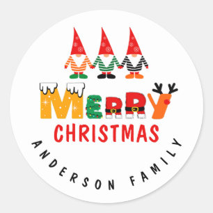 Xmas Gnomes Whimsical Fonts Merry Christmas Classic Round Sticker