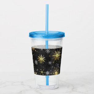 Xmas Golden Snowflakes on Black Background Acrylic Tumbler
