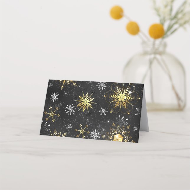 Xmas Golden Snowflakes on Black Background Appointment Card (Front)