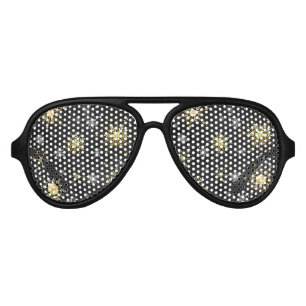 Xmas Golden Snowflakes on Black Background Aviator Sunglasses