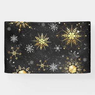 Xmas Golden Snowflakes on Black Background Banner