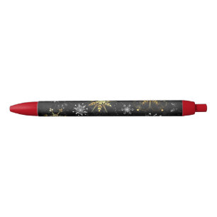 Xmas Golden Snowflakes on Black Background Black Ink Pen