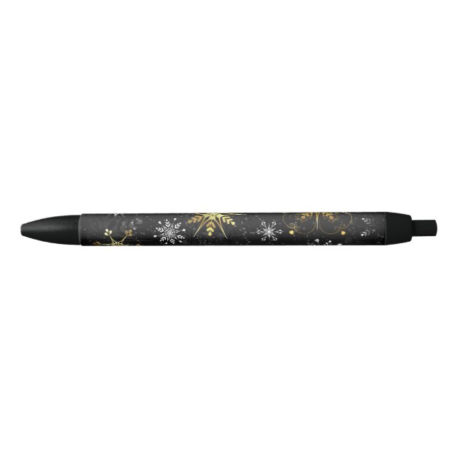 Xmas Golden Snowflakes on Black Background Black Ink Pen (Front)