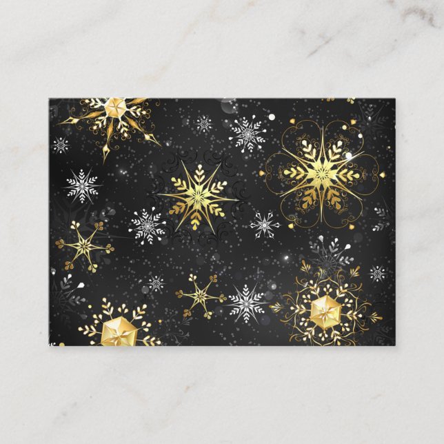 Xmas Golden Snowflakes on Black Background Business Card (Front)
