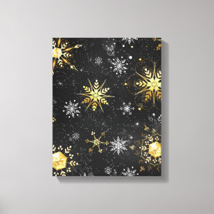 Xmas Golden Snowflakes on Black Background Canvas Print