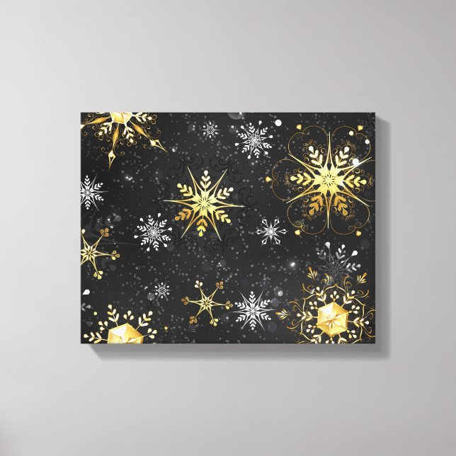 Xmas Golden Snowflakes on Black Background Canvas Print (Front)
