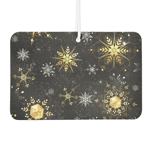 Xmas Golden Snowflakes on Black Background Car Air Freshener (Front)