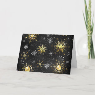 Xmas Golden Snowflakes on Black Background Card