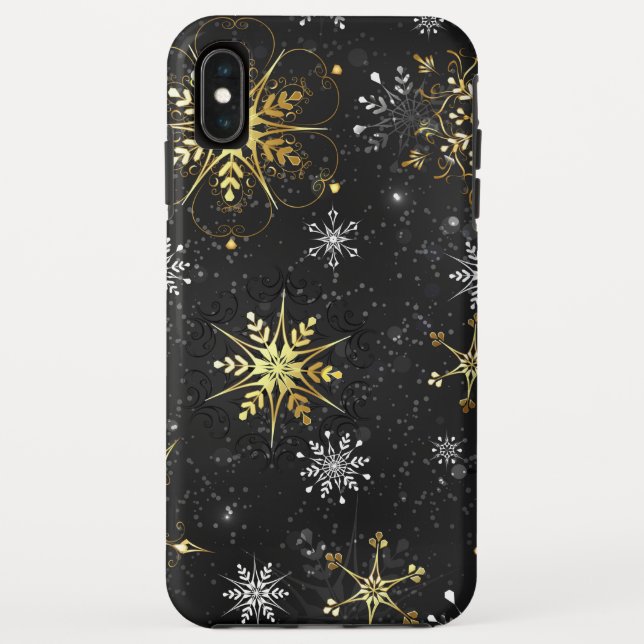 Xmas Golden Snowflakes on Black Background Case-Mate iPhone Case (Back)