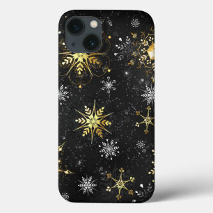 Xmas Golden Snowflakes on Black Background iPhone 13 Case