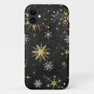 Xmas Golden Snowflakes on Black Background Case-Mate iPhone Case