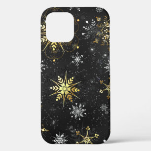 Xmas Golden Snowflakes on Black Background iPhone 12 Pro Case