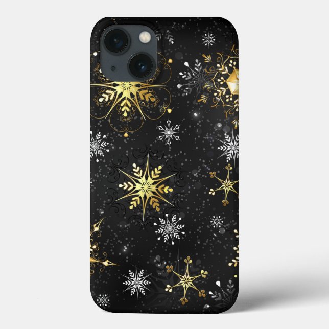 Xmas Golden Snowflakes on Black Background Case-Mate iPhone Case (Back)