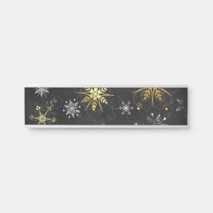 Xmas Golden Snowflakes on Black Background Door Sign